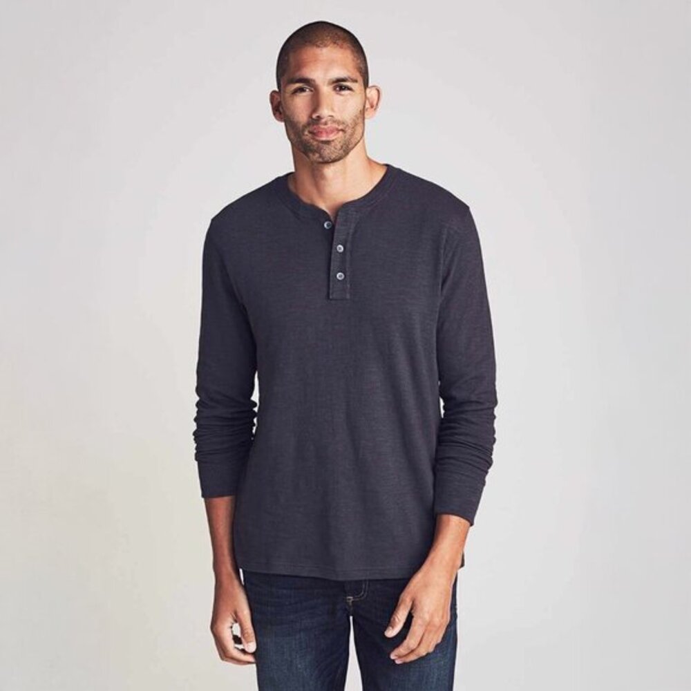 Faherty Slub Cotton Henley in Graphite - sz XL